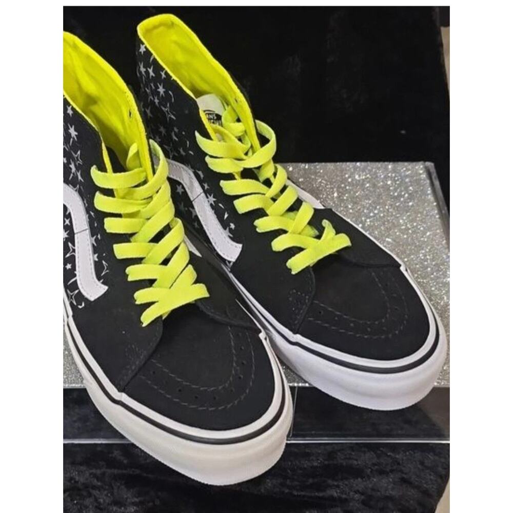 Vans SK8-HI Black Star Shoes / Mens Size 8.5 / Womens 10 / Neon Laces / Sneakers - Picture 4 of 5
